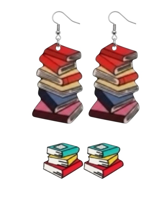 Jewelry - Book Stack Earrings and Studs - Colorful Book Jewelry